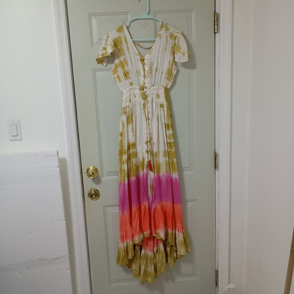 India Town Bohemian tie-dye long Dress Women one size Smocked